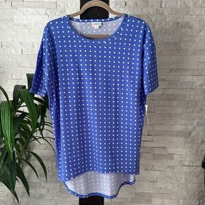 LULAROE Periwinkle Blue Polka Dot “Irma” Oversized Top Size XXS New with Tags